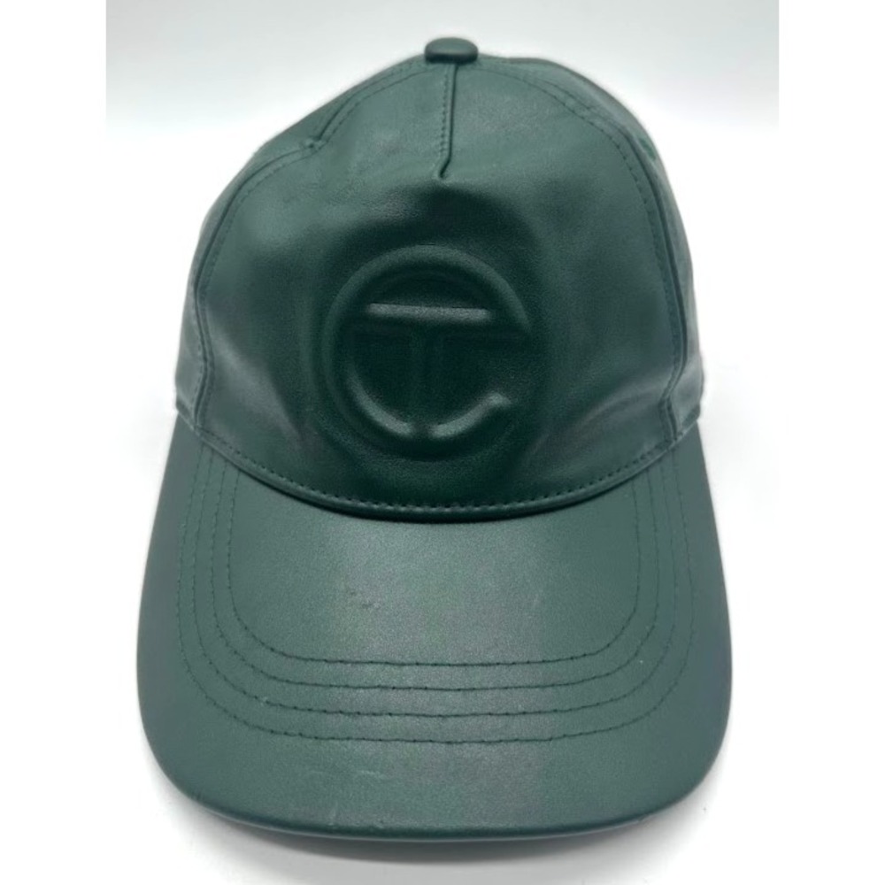 Telfar Faux Leather Baseball Cap Green Embossed Logo Adjustable Strap Hat OS